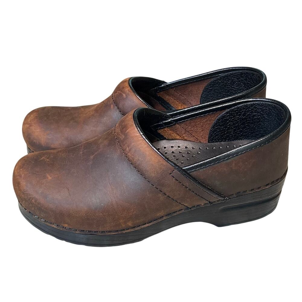 Dansko 2.0 Waterproof Antique Brown Leather Slip on Comfort Clog Shoes Size 38